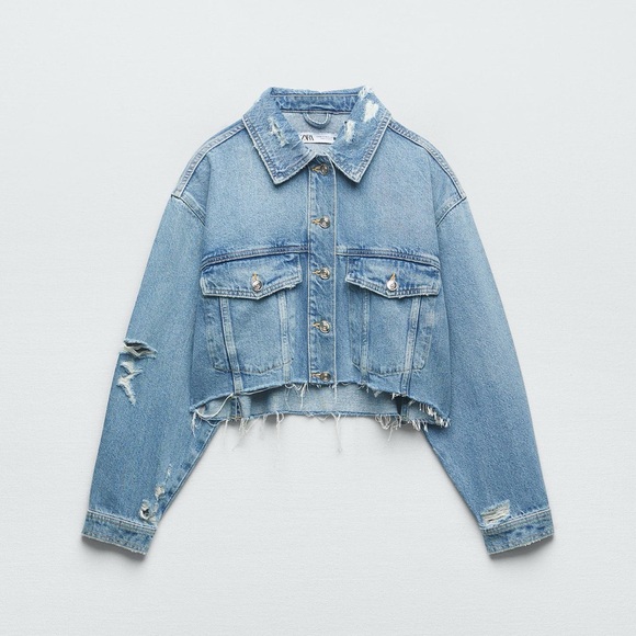 Zara Jackets & Blazers - Zara Distressed Blue Denim Jacket